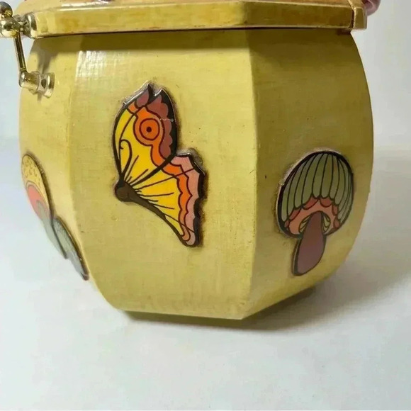 OOAK Vintage 60s Mushroom Themed Octagon Box Purse Boho Cottagecore with mirror - Picture 4 of 14